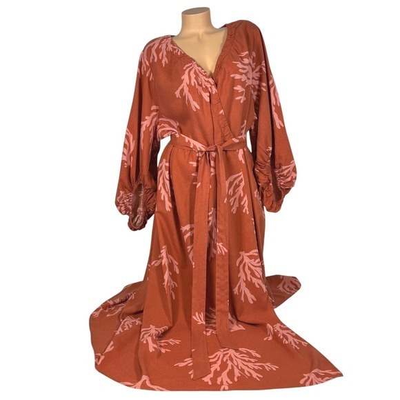 Ava & Viv Dresses & Skirts - Ava & Viv Womens 3X Coral Print Wrap Maxi Dress Terracotta Pink Linen Blend Long